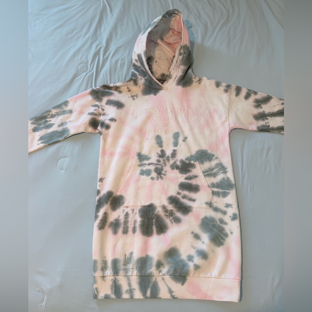 Dior Kids Pink and Gray Tie-Dye Hooded Dress